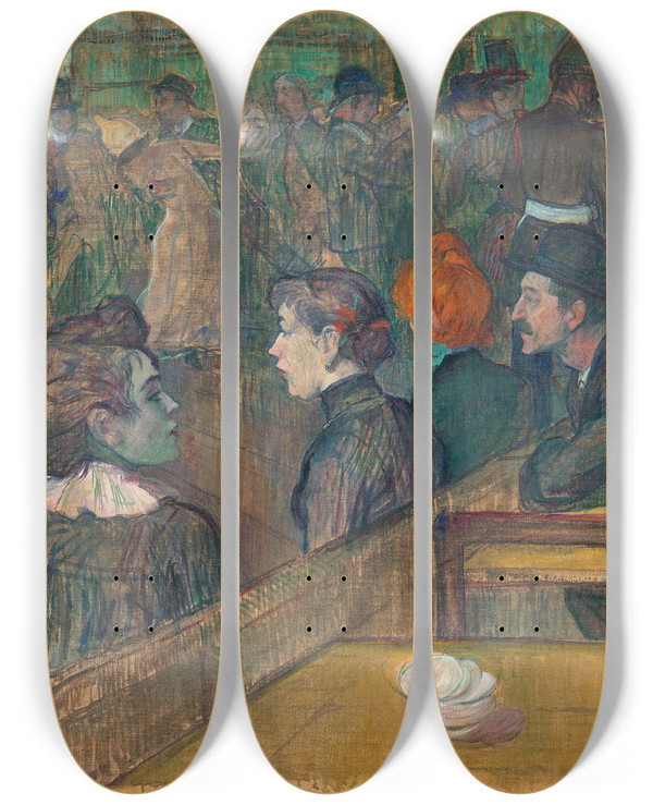 Triptych art skateboard deck of Henri De Toulouselautrec Moulin De La Galette by Henri de Toulouse-Lautrec (1864-1901)
