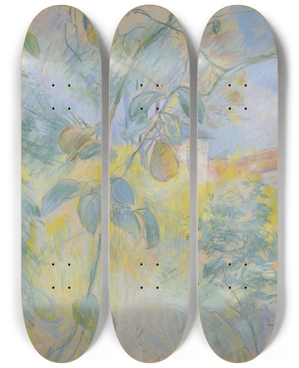Triptych art skateboard deck of Berthe Morisot Les Poires by Berthe Morisot (1841-1895)