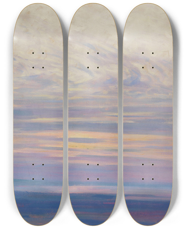 Triptych art skateboard deck of Charles Johann Palmi Morgenstimmung Am Bodensee by Charles Johann Palmie (1863-1911)