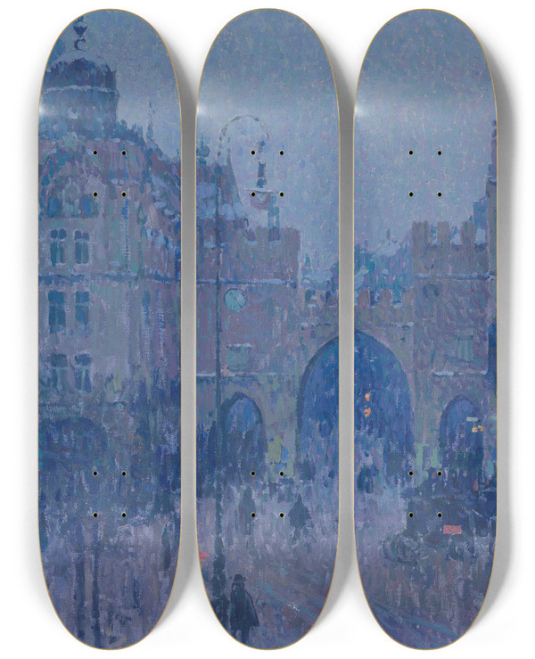 Triptych art skateboard deck of Charles Johann Palmi Am Karlstor Mnchen by Charles Johann Palmie (1863-1911)