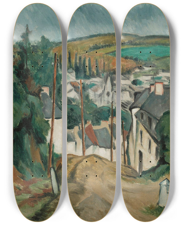 Triptych art skateboard deck of Jan Rubczak Landscape From Lannion by Jan Rubczak (1884-1942)