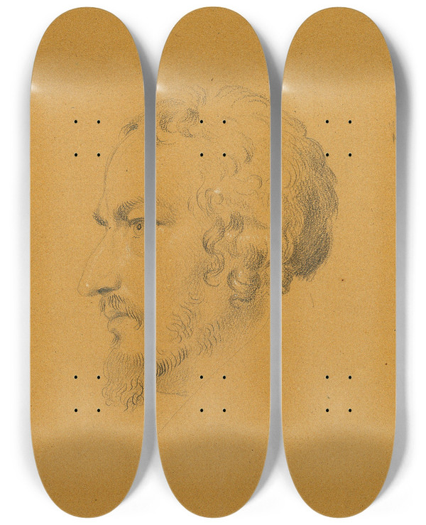 Triptych art skateboard deck of Johann Peter Krafft Studie Eines Brtigen Mannes by Johann Peter Krafft (1780-1856)