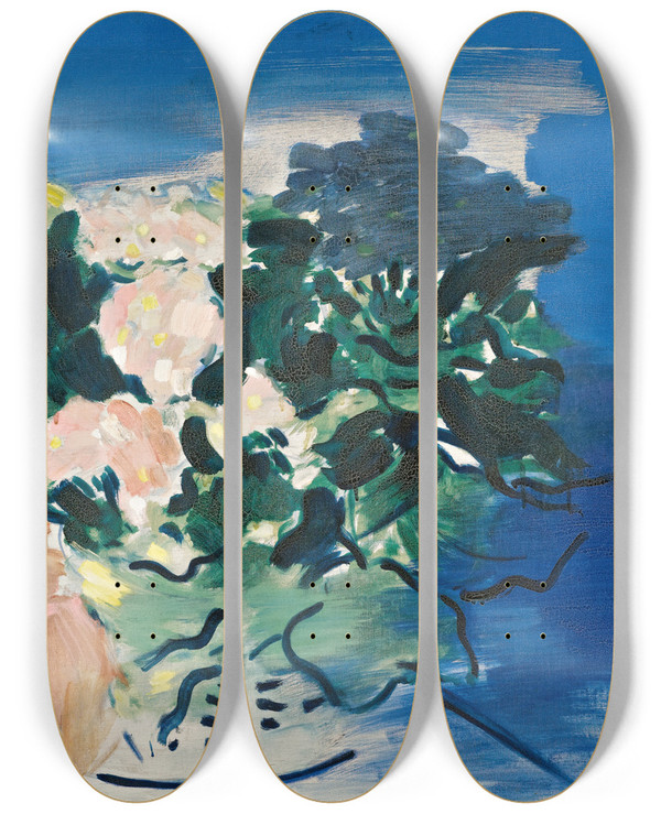 Triptych art skateboard deck of Jnos Vaszary Vase Of Flowers by Janos Vaszary (1867-1939)