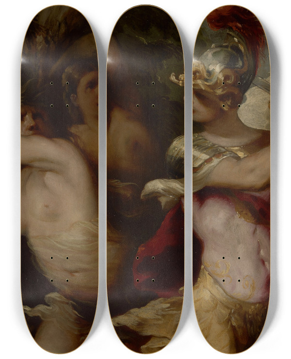 Triptych art skateboard deck of Francesco Maffei Rinaldos Conquest Of The Enchanted Forest by Francesco Maffei (1605-1660)