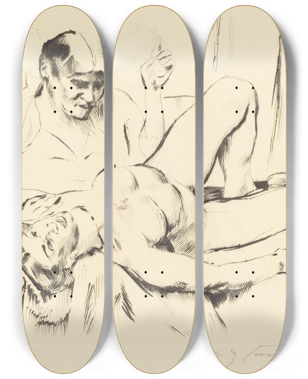 Triptych art skateboard deck of Lovis Corinth Prophecy Weissagung by Lovis Corinth (1858-1925)