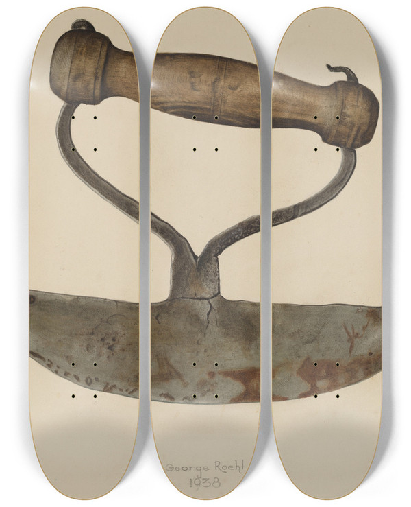 Triptych art skateboard deck of George Roehl Chopper by George Roehl