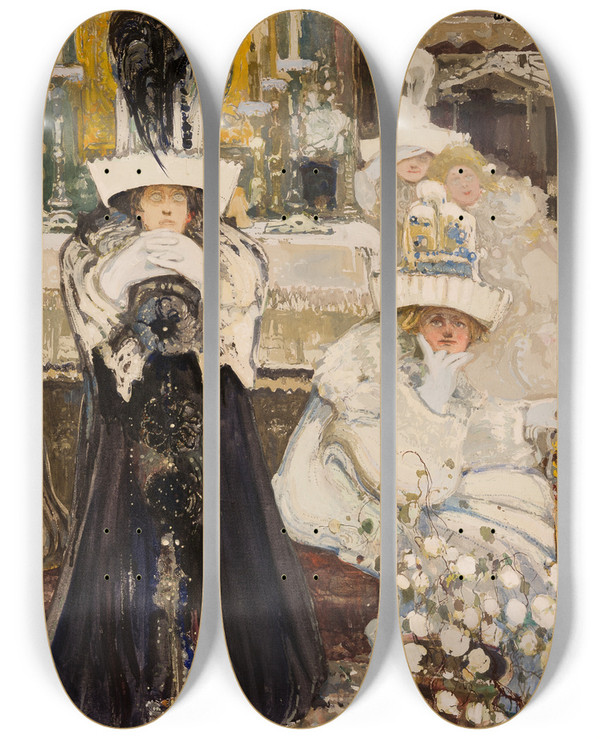 Triptych art skateboard deck of Witold Wojtkiewicz Meditations The Cycle Ceremonies Vii by Witold Wojtkiewicz (1879-1909)