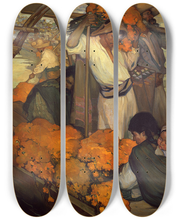 Triptych art skateboard deck of Saturnino Herrn The Offering by Saturnino Herran (1887-1918)
