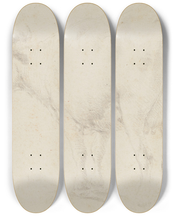 Triptych art skateboard deck of Johann Heinrich Roos Standing Cow To The Left by Johann Heinrich Roos (1631-1685)