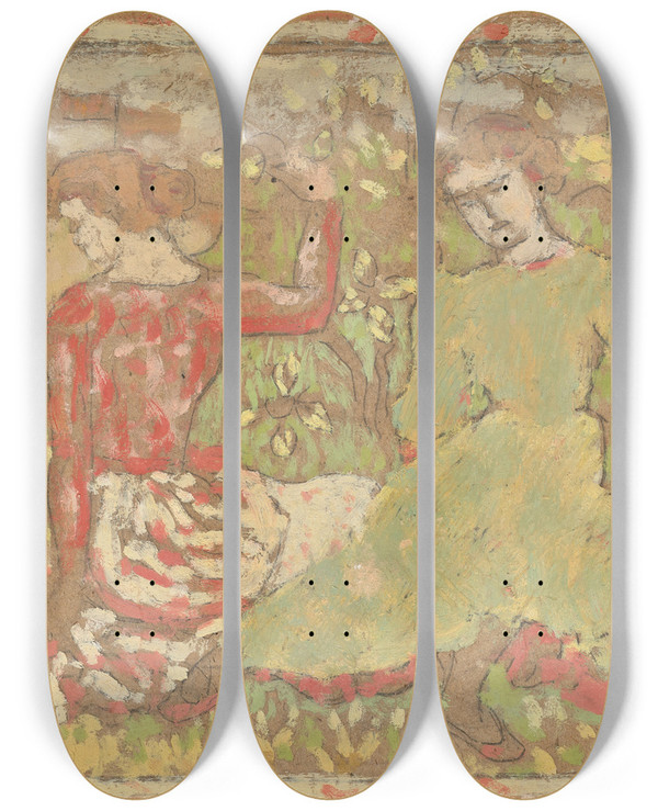 Triptych art skateboard deck of Aristide Maillol Deux Jeunes Femmes Dans Un Verger by Aristide Maillol (1861-1944)