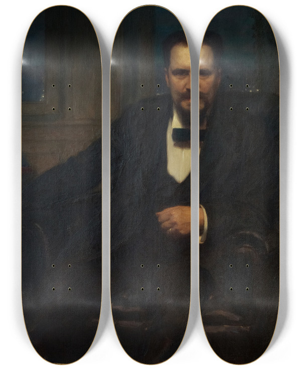 Triptych art skateboard deck of Oscar Bjrck Portrait Of Ernest Thiel by Oscar Bjorck (1860-1929)