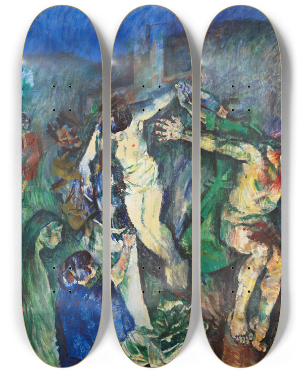 Triptych art skateboard deck of Ludvig Karsten Calvary by Ludvig Karsten (1876-1926)