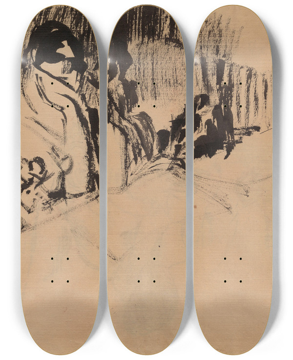 Triptych art skateboard deck of Rik Wouters Seated Woman 2 by Rik Wouters (1882-1916)