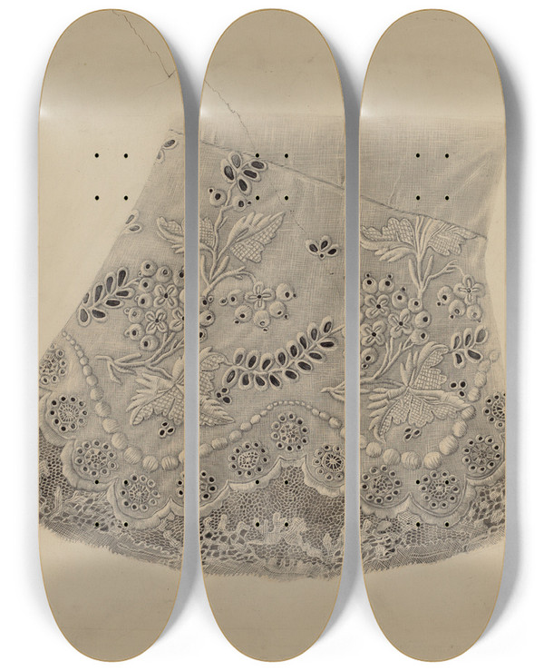 Triptych art skateboard deck of Erwin Schwabe Embroidered Cuff by Erwin Schwabe