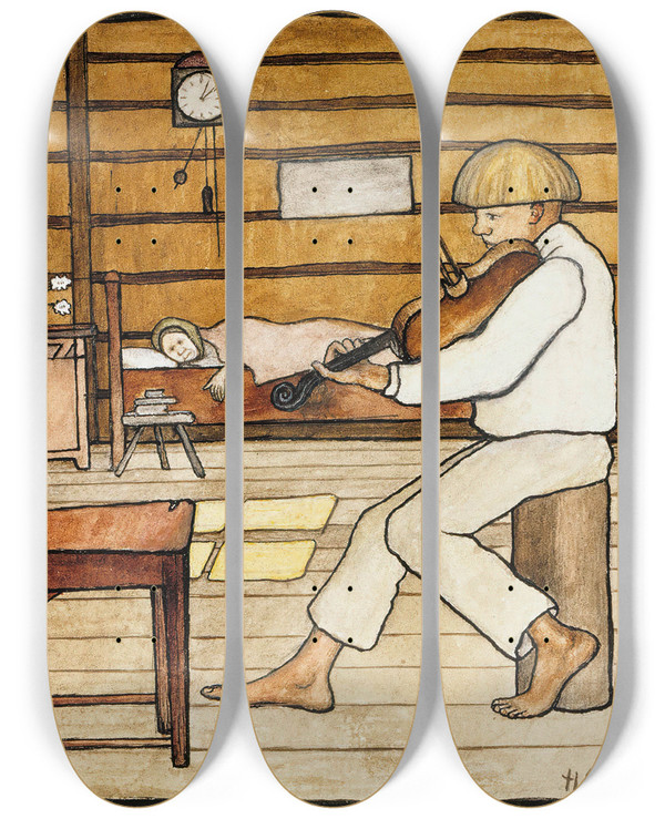 Triptych art skateboard deck of Hugo Simberg Death Listens by Hugo Simberg (1873-1917)