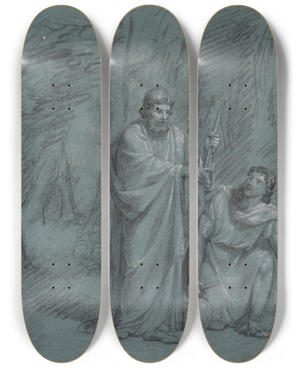 Triptych art skateboard deck of Jean Antoine Verschaeren Samuel Questioning Saul by Jean Antoine Verschaeren (1803-1863)