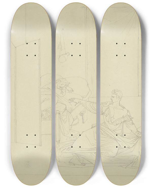 Triptych art skateboard deck of Peter Von Cornelius Die Lamentable Nacht Oder Die Nchtliche Geisterbeschwrung Taunusreise by Peter Von Cornelius (1784-1867)