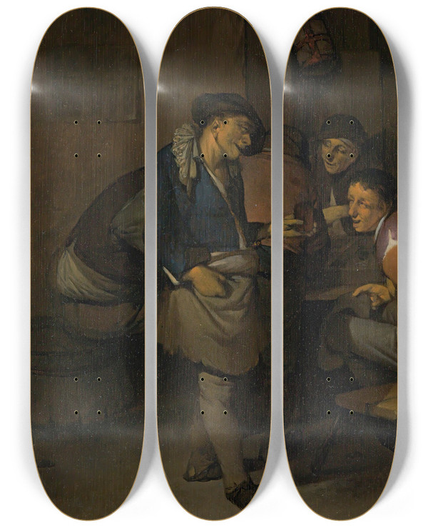 Triptych art skateboard deck of Cornelis Pietersz Bega Six Peasants In An Interior by Cornelis Pietersz Bega (1631-1664)