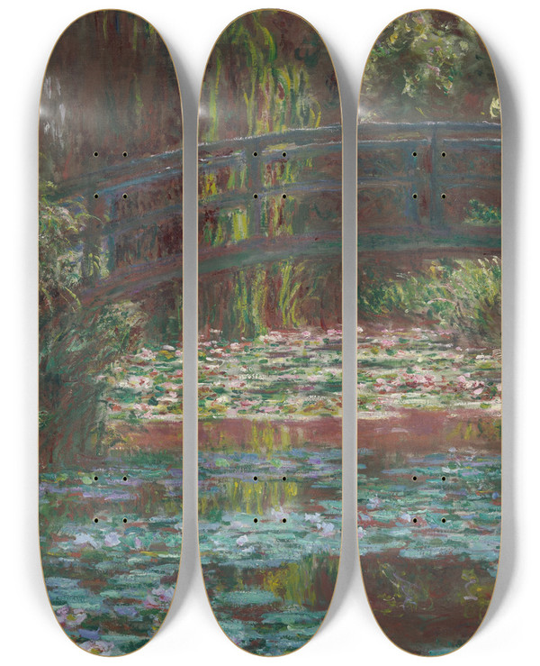Triptych art skateboard deck of Claude Monet Water Lily Pond_1 by Claude Monet (1840-1926)