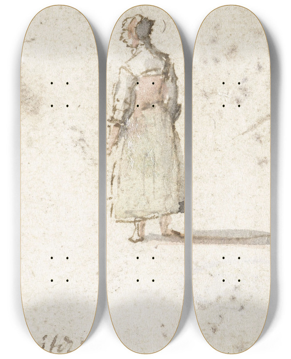 Triptych art skateboard deck of Gillis Neyts Staande Vrouw Op De Rug Gezien by Gillis Neyts (1618-1678)