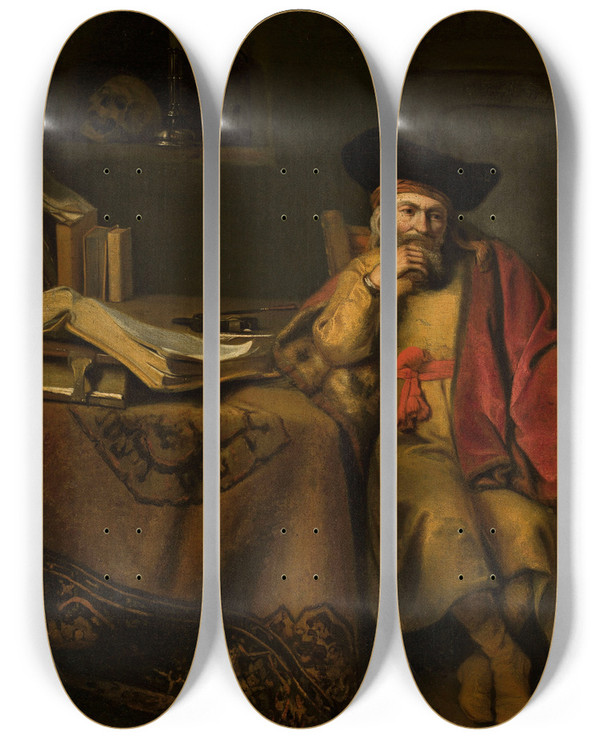 Triptych art skateboard deck of Cornelis Bisschop Scholar by Cornelis Bisschop (1630-1674)
