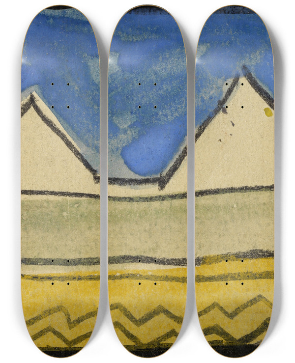 Triptych art skateboard deck of Egon Schiele Abstrahierte Giebel by Egon Schiele (1890-1918)