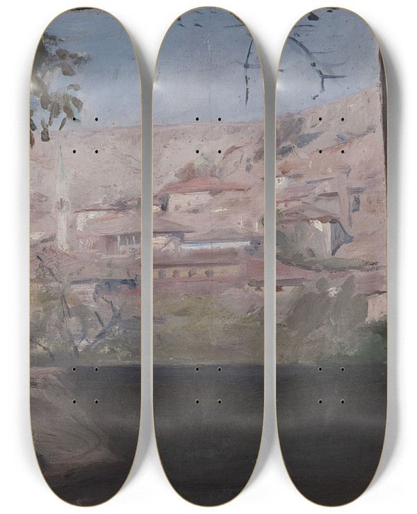 Triptych art skateboard deck of Jan Cigliski Summer House Of Maria Potocka In Bakhchisaray From The Journey To Crimea_2 by Jan Ciaglinski (1858-1913)