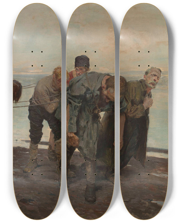 Triptych art skateboard deck of Feliks Wygrzywalski Burlaks by Feliks Wygrzywalski (1875-1944)