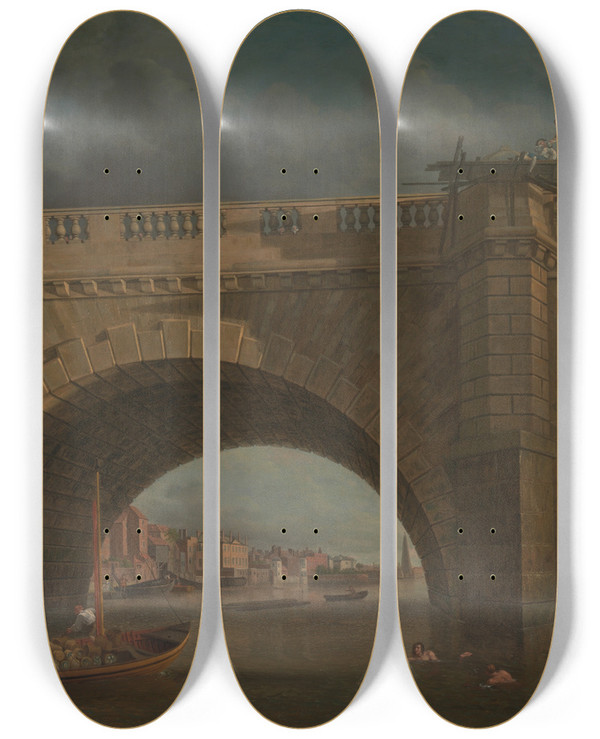 Triptych art skateboard deck of Samuel Scott Arches Of Westminster Bridge by Samuel Scott (1697-1772)