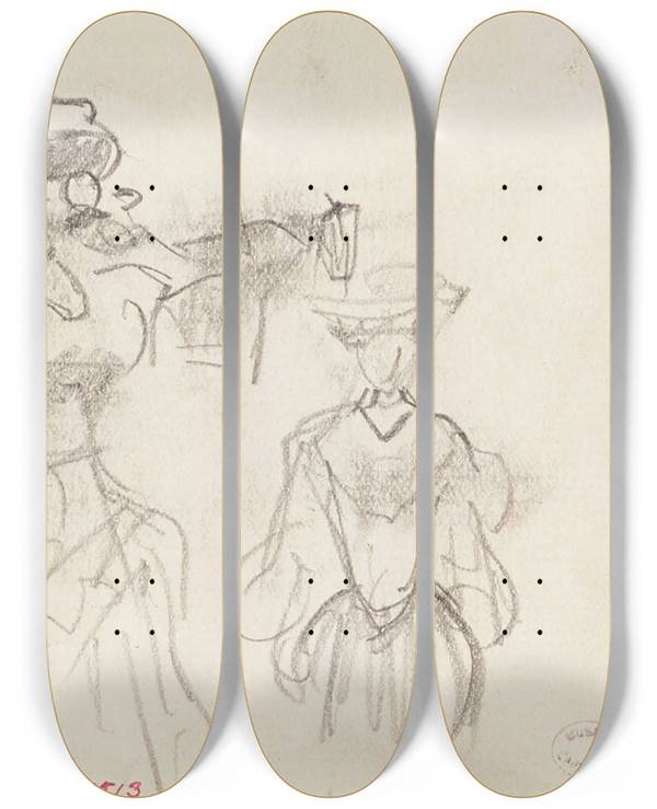 Triptych art skateboard deck of Frdric Houbron Femmes Dans La Rue by Frederic Houbron (1851-1908)
