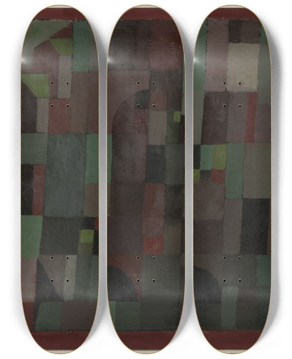 Triptych art skateboard deck of Paul Klee Redgreen Architecture Yellowvioletgradation by Paul Klee (1879-1940)