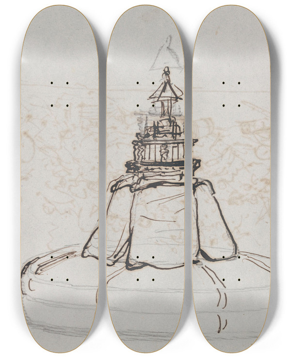Triptych art skateboard deck of Nicaise De Keyser Bench by Nicaise De Keyser (1813-1887)