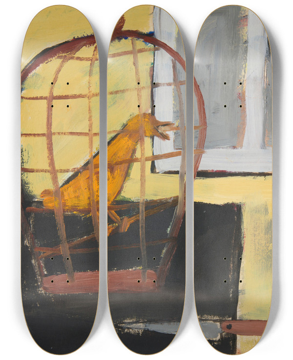Triptych art skateboard deck of Marian Kopf Ptaki by Marian Kopf (1926-2019)