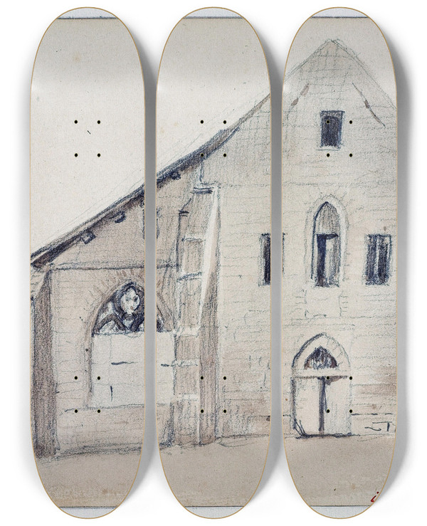 Triptych art skateboard deck of Augustesbastien Bnard Lglise Saint Jean De Latran by Auguste-Sbastien Bnard (1810-1873)