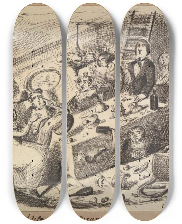 Triptych art skateboard deck of George Augustus Sala A Life On The Ocean Wave by George Augustus Sala (1828-1895)