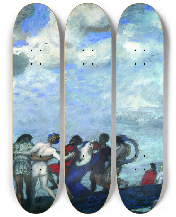 Triptych art skateboard deck of Franz Von Stuck The Dance by Franz Von Stuck (1863-1928)