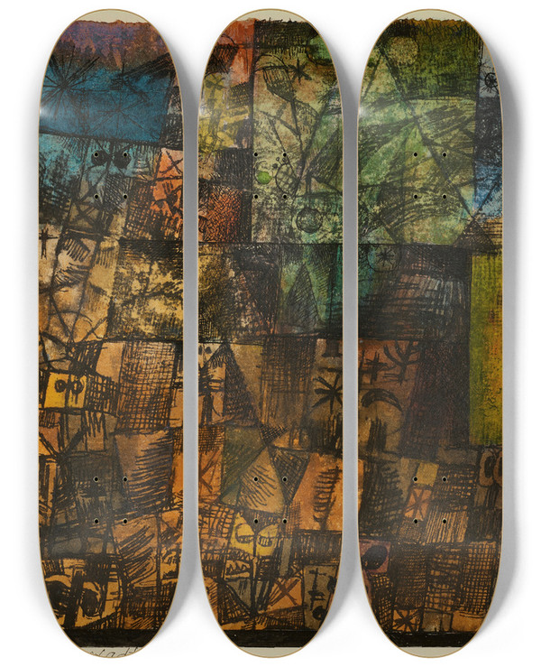 Triptych art skateboard deck of Paul Klee Grberstadt by Paul Klee (1879-1940)