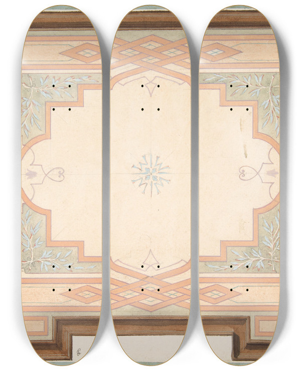 Triptych art skateboard deck of Julesedmondcharles Lachaise Design For A Ceiling_2 by Jules-Edmond-Charles Lachaise (1897)