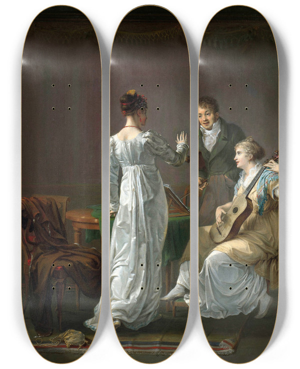 Triptych art skateboard deck of Louis Moritz The Music Lesson by Louis Moritz (1773-1850)