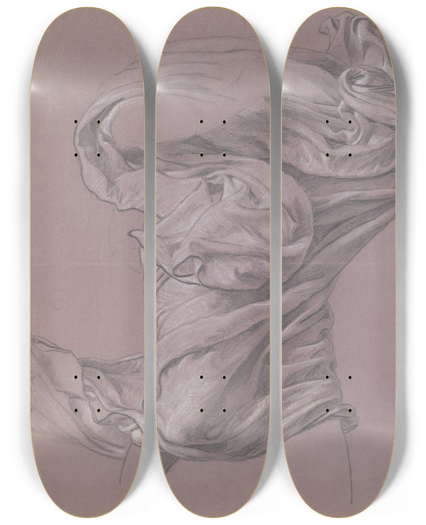 Triptych art skateboard deck of Elihu Vedder Study For Greek Girls Bathing Xvii by Elihu Vedder (1836-1923)