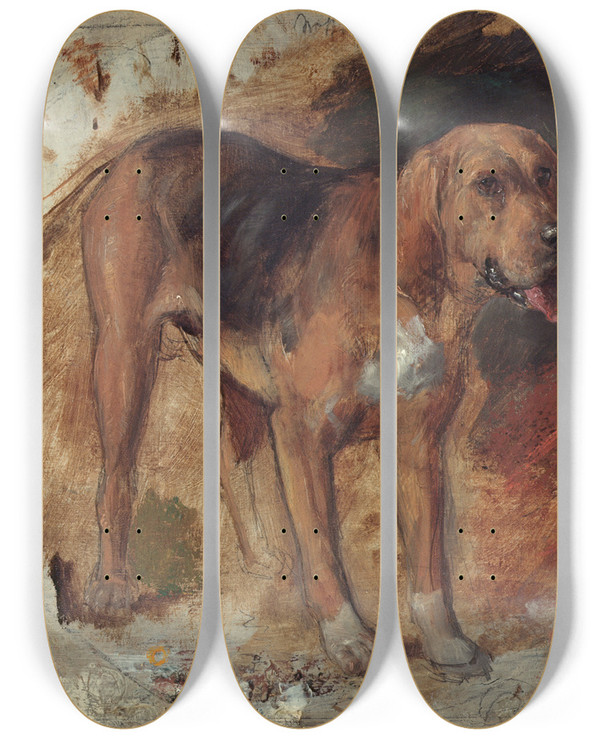 Triptych art skateboard deck of William Holman Hunt Study Of A Bloodhound by William Holman Hunt (1827-1910)