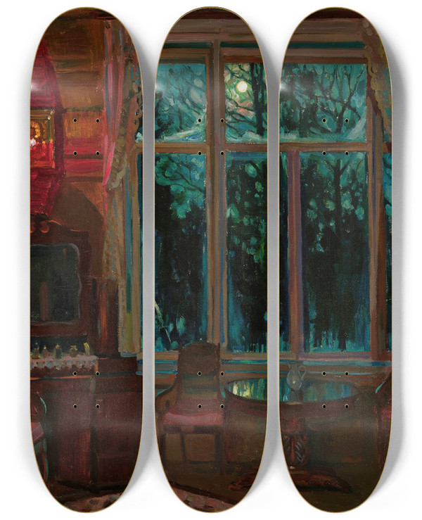 Triptych art skateboard deck of Stanislaw Zukowski Midnight by Stanislaw Zukowski (1873-1944)