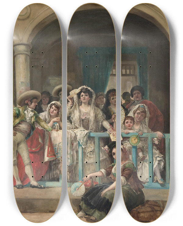 Triptych art skateboard deck of Eugenio Lucas Villamil In The Box by Eugenio Lucas Villamil (1858-1918)