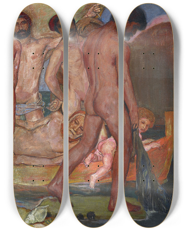 Triptych art skateboard deck of Carl Burckhardt Fishermen Of Sorrento by Carl Burckhardt (1878-1923)