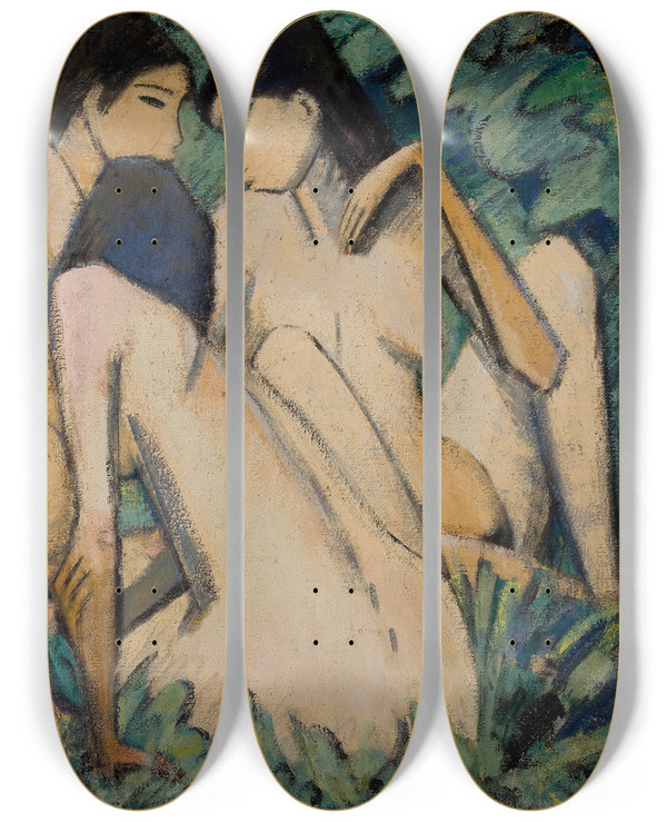 Triptych art skateboard deck of Otto Mueller Three Women In A Wood by Otto Mueller (1874-1930)