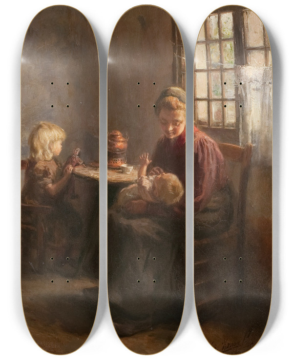 Triptych art skateboard deck of Cornelis Kraan Teatime by Cornelis Kraan