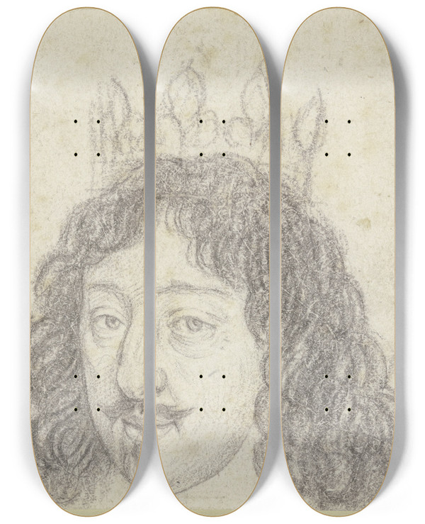 Triptych art skateboard deck of Robert Nanteuil Portrt Des Gaston Dorlans Mit Krone by Robert Nanteuil (1623-1678)