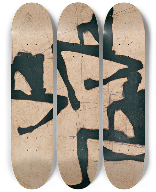 Triptych art skateboard deck of Egon Schiele Composition With Three Male Nudes by Egon Schiele (1890-1918)