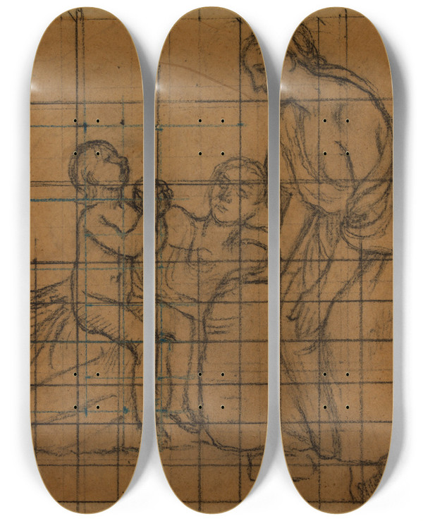 Triptych art skateboard deck of Pierre Puvis De Chavannes Groupe Compos De Deux Femmes Et Dun Enfant by Pierre Puvis De Chavannes (1824-1898)