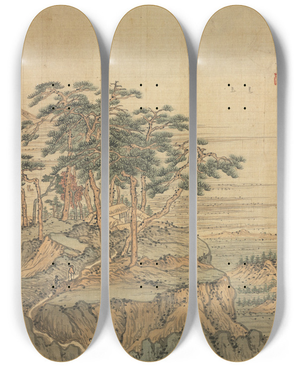 Triptych art skateboard deck of Song Xu Yutai Peak Jade Terrace Peak by Song Xu (1525-1606)
